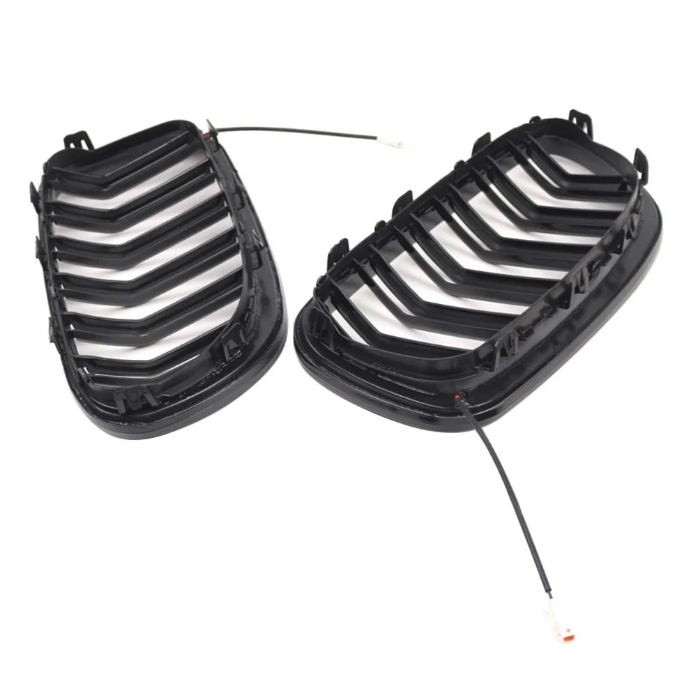 Glossy Black Front Kidney Grille with Light Strip for BMW 5-Series (2010-2016)