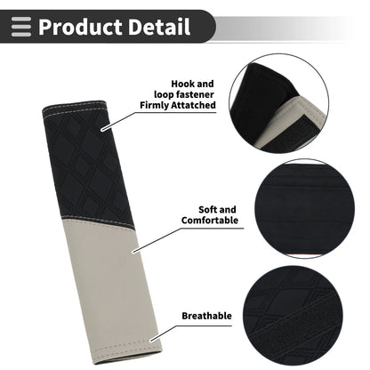 Set of 2 Gray Carbon Fiber Leather Seat Belt Cover Pads for Universal Fit