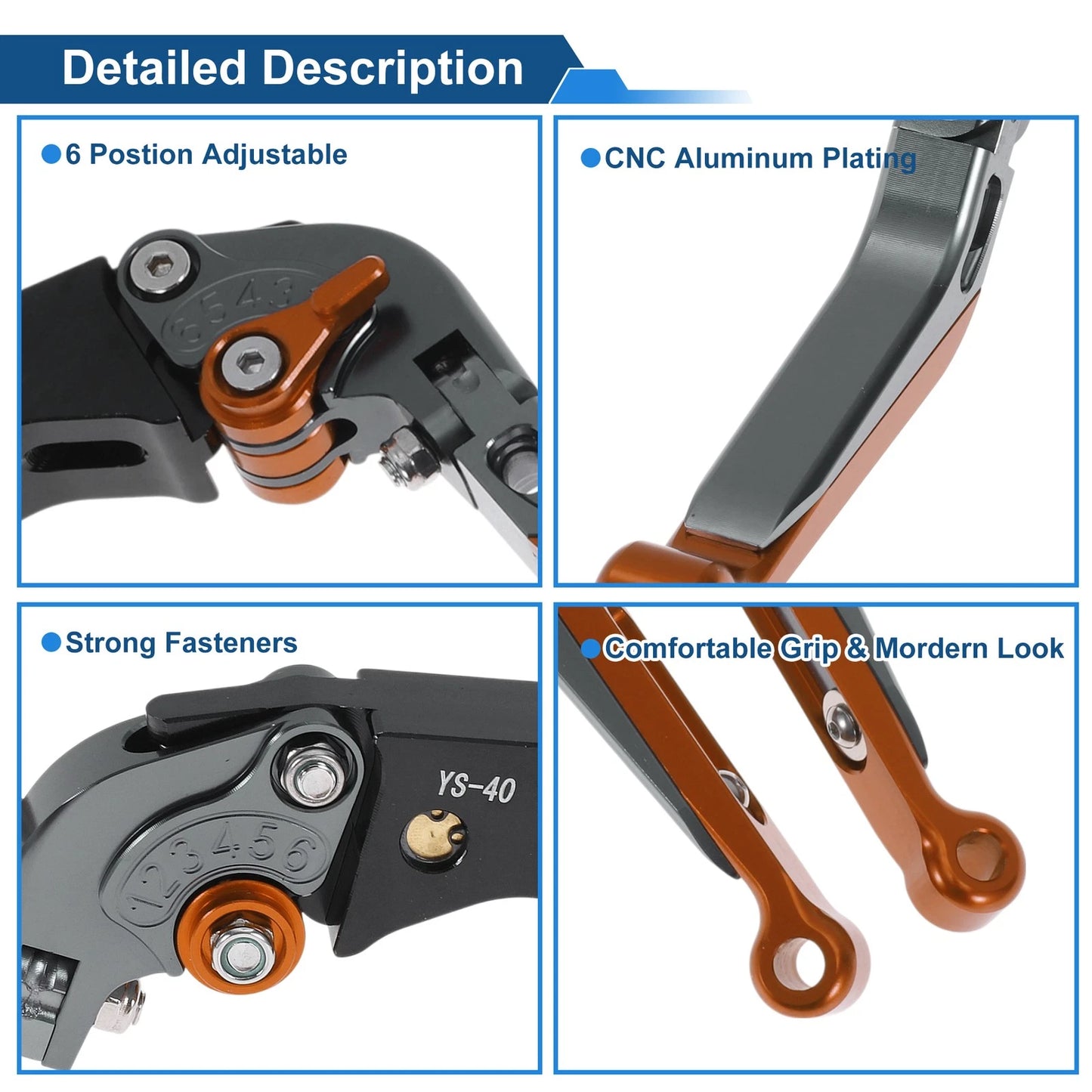 Adjustable Brake Clutch Levers for Honda CBR600RR (2003–2019) - Titanium Orange