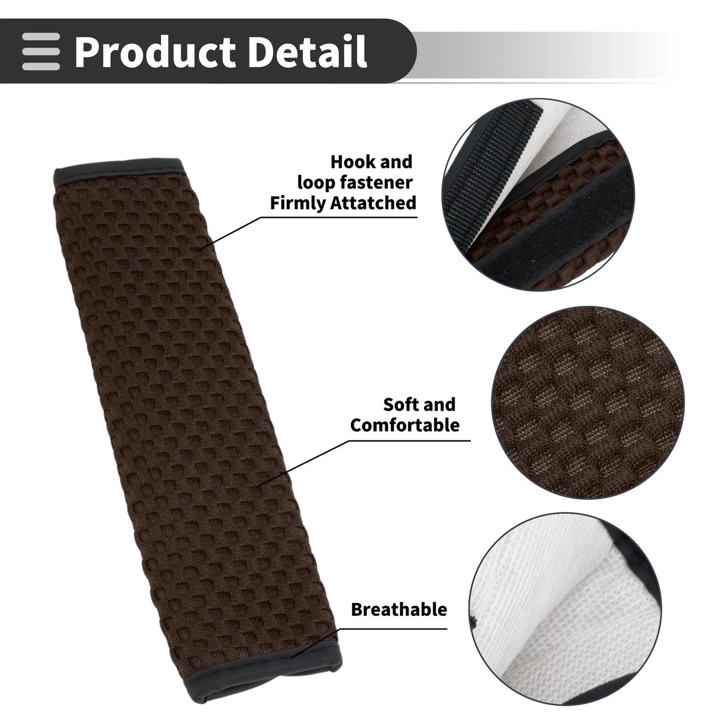 Set of 2 Brown Seat Belt Cover Pads for Universal Fit (23cm)