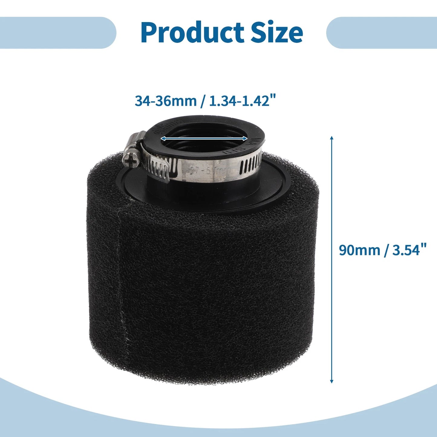 Set of 1 Motorcycle Air Filter Universal 34-36 mm Rubber Foam Black