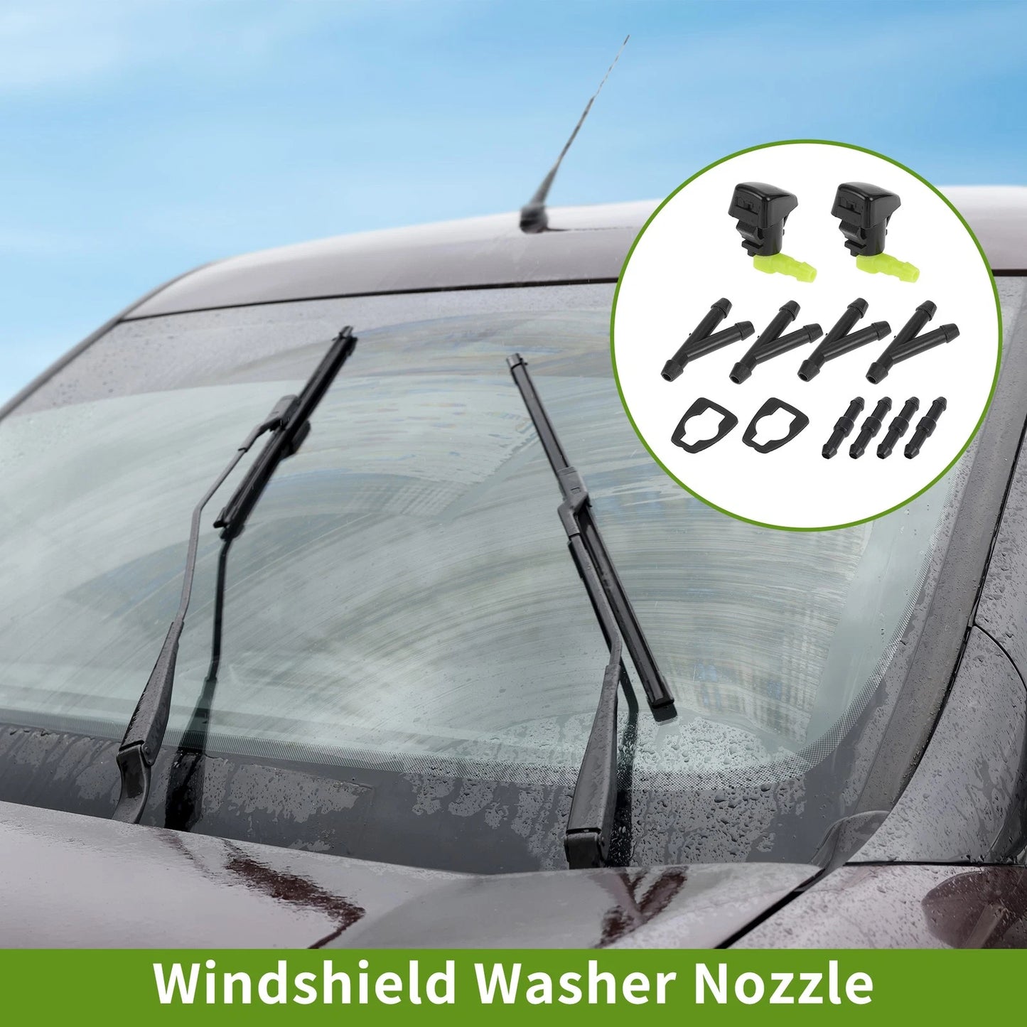 Windshield Washer Nozzle Set with Hose Connector for Chrysler (No. 55156728AB)