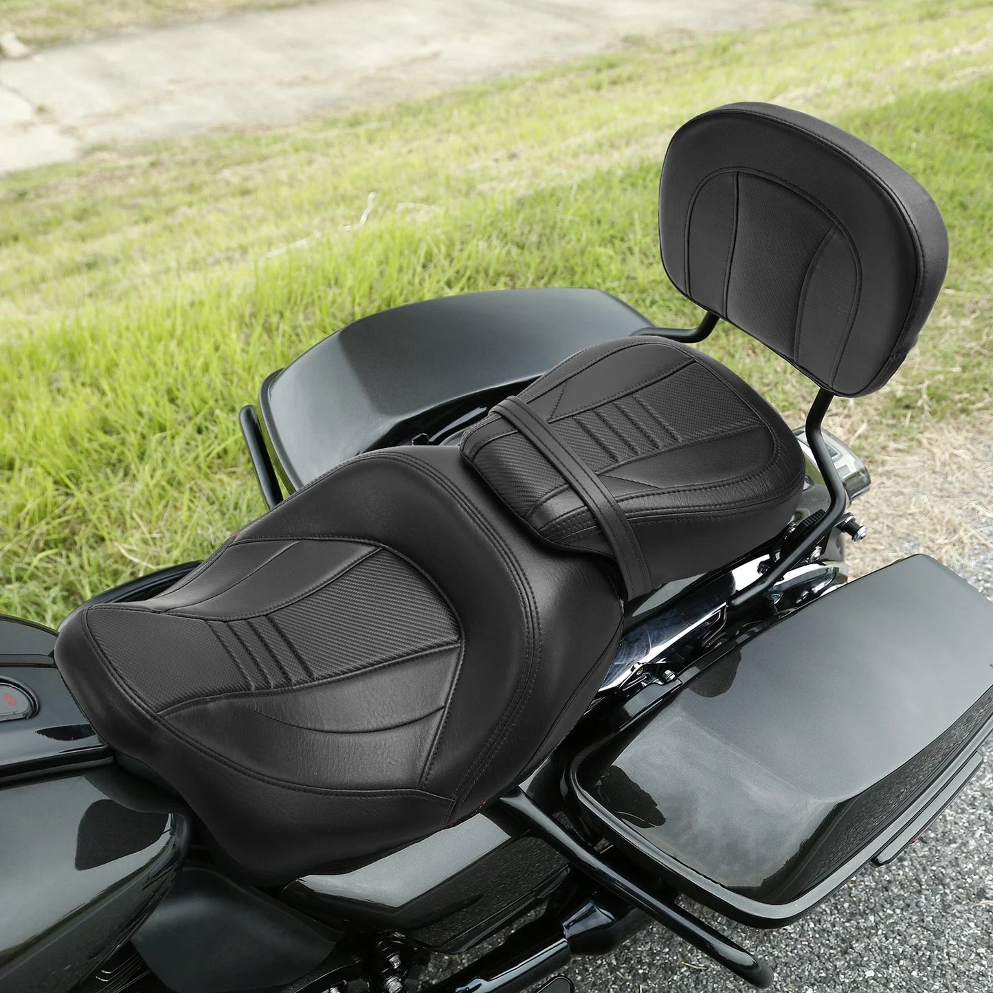 Black Driver Passenger Seat w/ Backrest for Harley Street Glide (09-23)