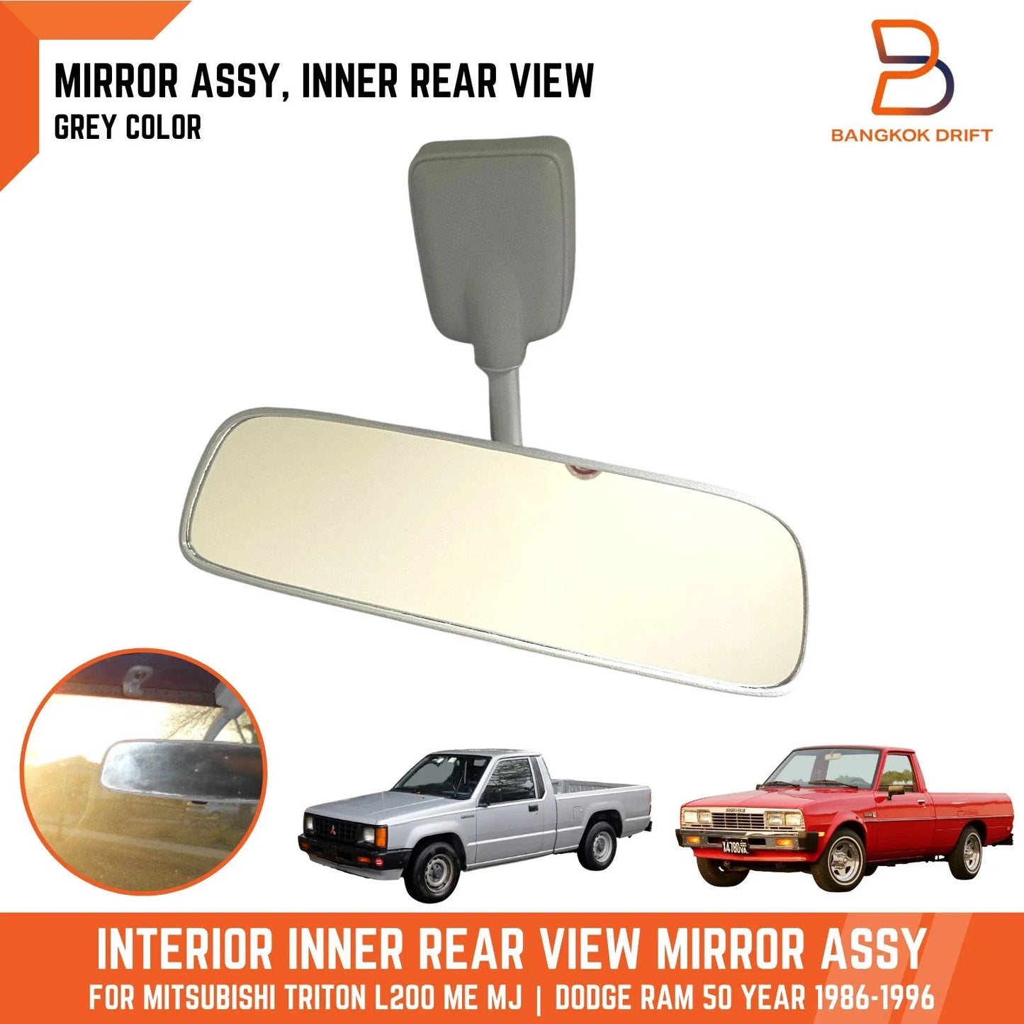 Grey Interior Rear View Mirror for Mitsubishi Triton MJ, Dodge Ram 50 (86-96)