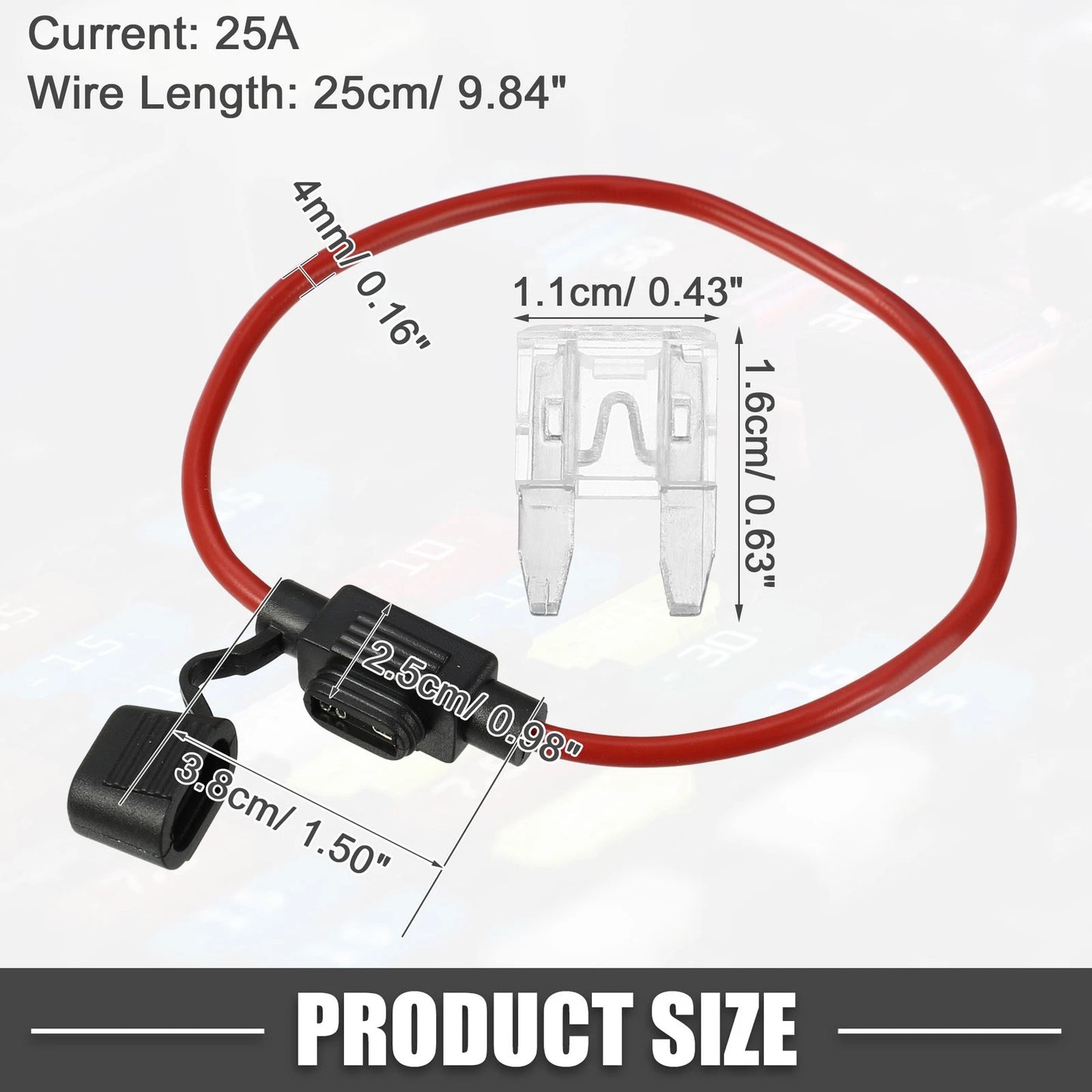 Set of 25A Mini Blade Fuses with 12 AWG Fuse Holder