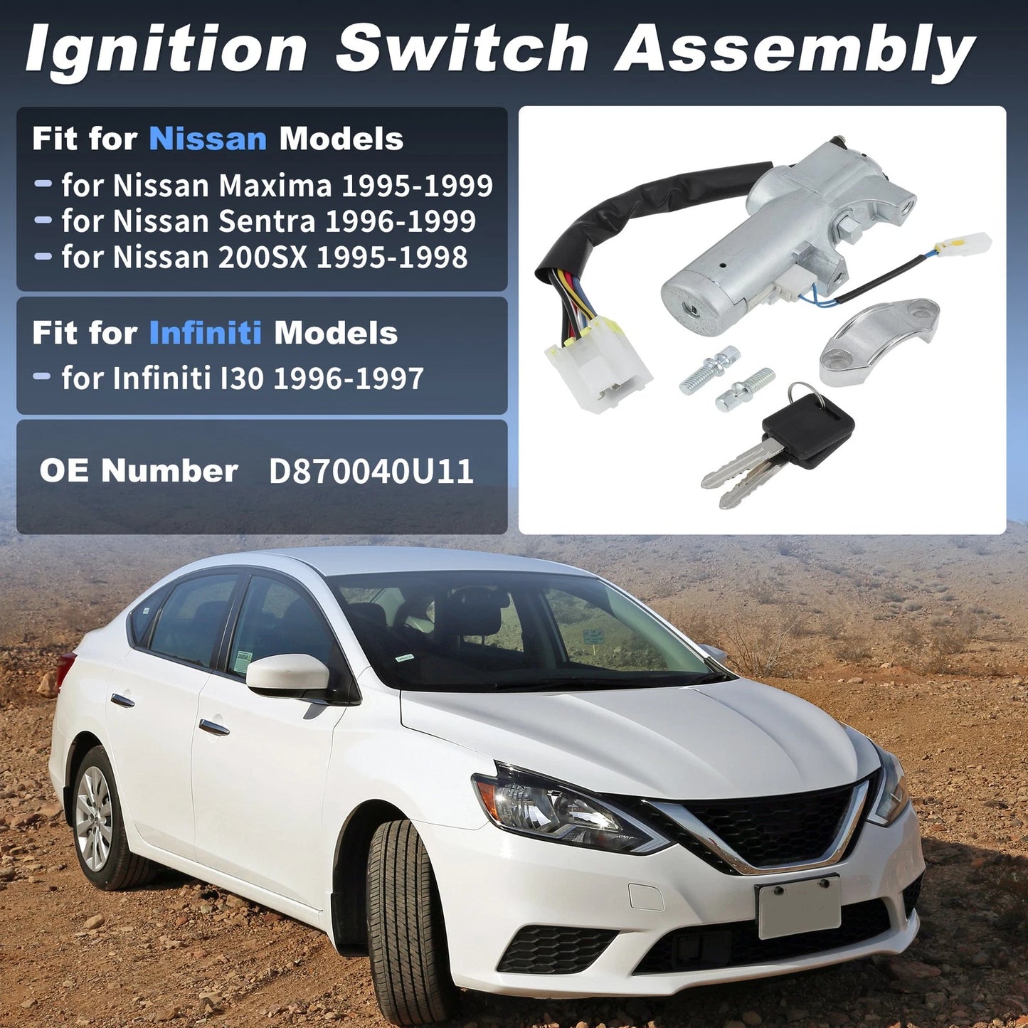 Ignition Lock Cylinder with 2 Keys for Nissan Maxima (1995–1999) No.D870040U11