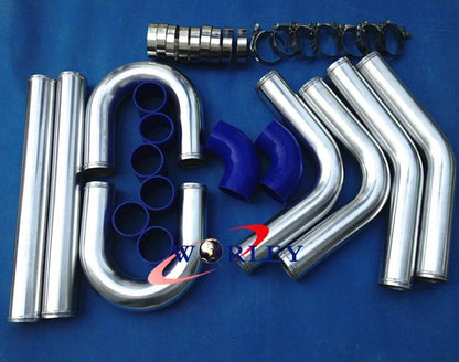 2" Aluminum Universal Intercooler Turbo Piping + Blue Hose Coupler + Clamp