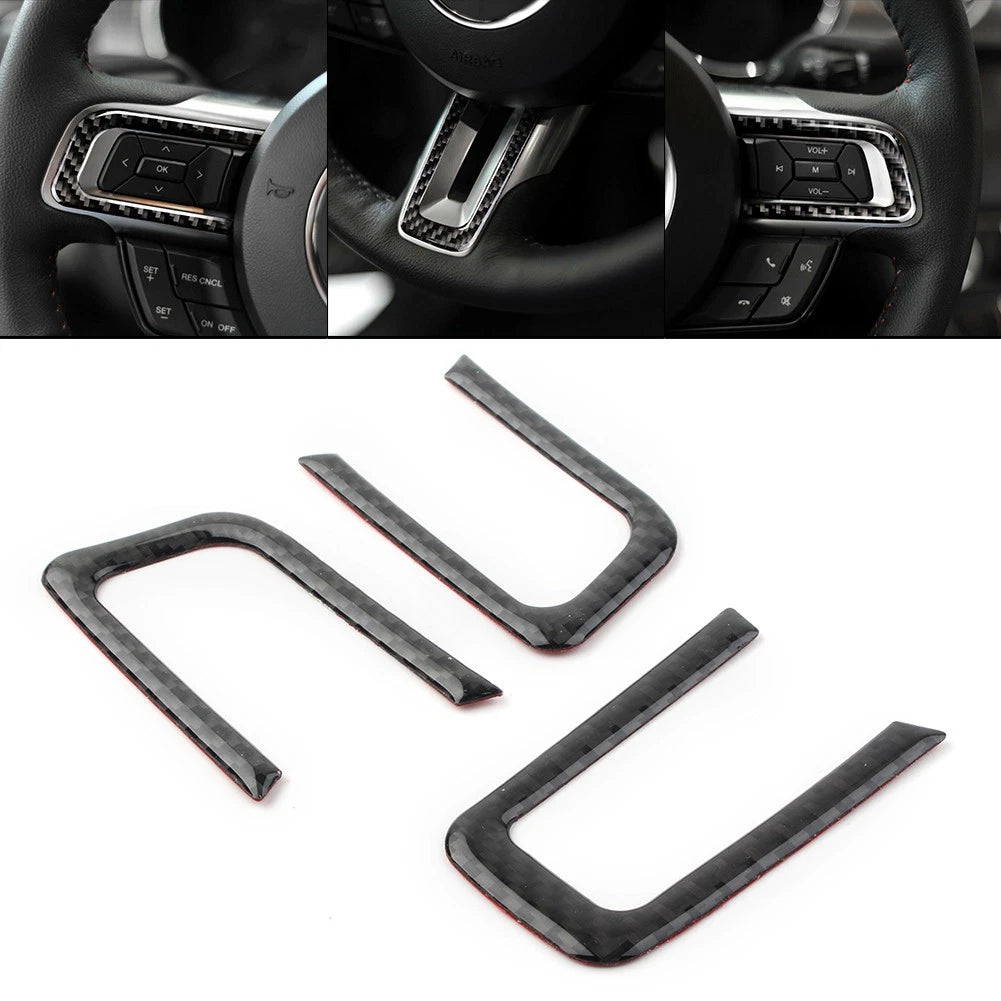 Carbon Fiber Steering Wheel Button Frame Cover for Ford Mustang (2015–2019)