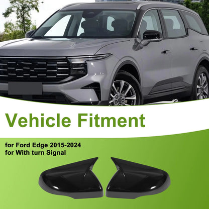 Pair of Left Right Side Mirror Cover Caps for Ford Edge (2015–2023) Gloss Black