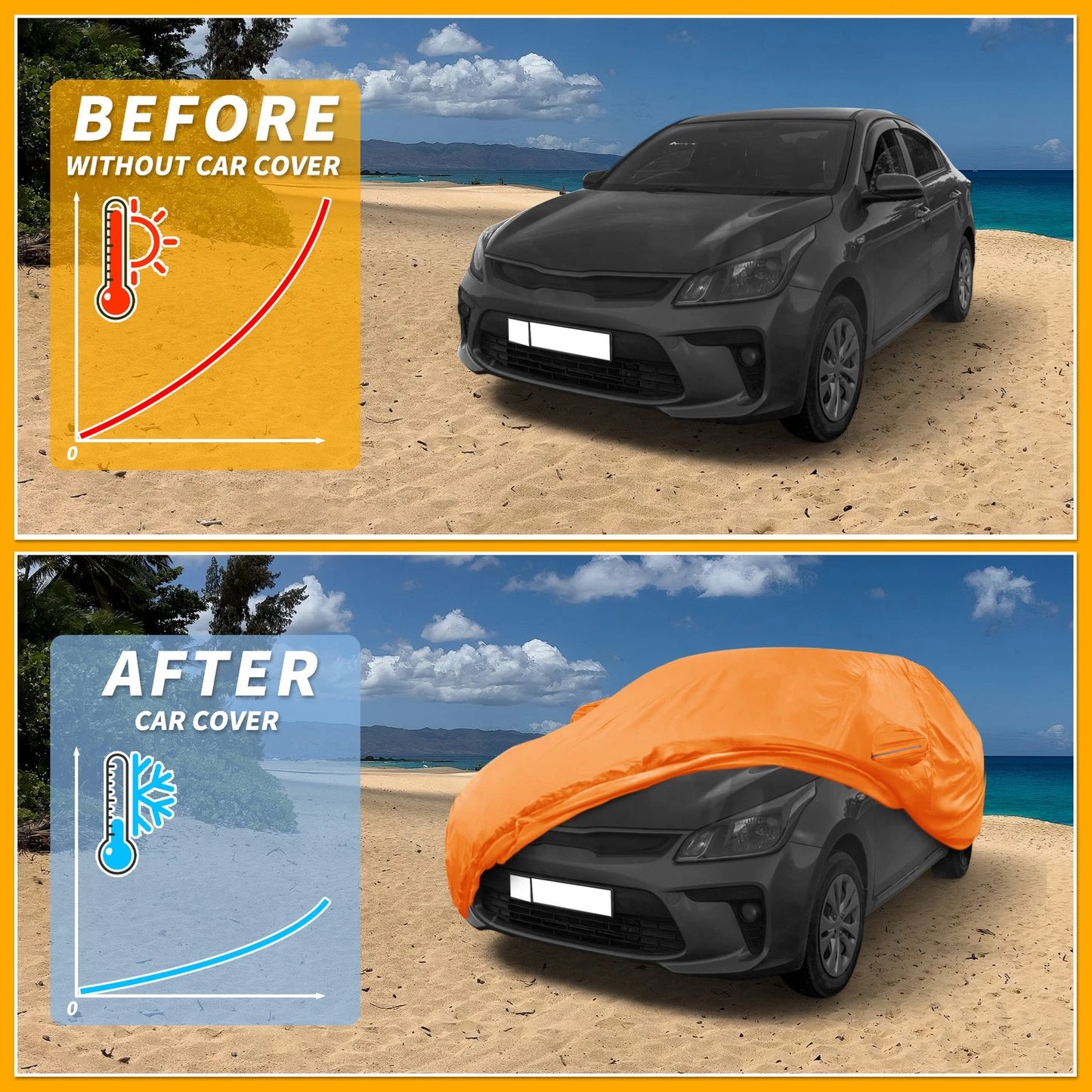 Waterproof Car Cover for Kia Rio (All Weather, Orange, Zipper)