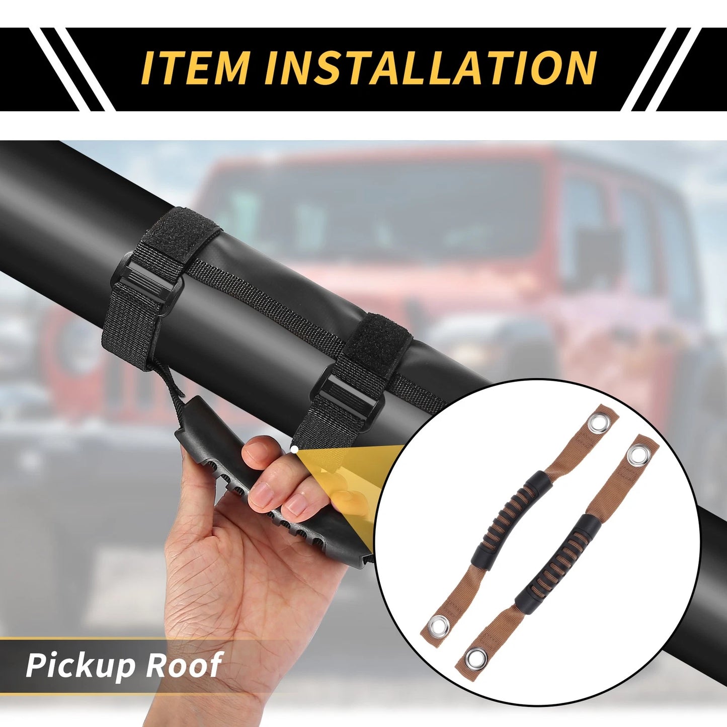 2X Roll Bar Grab Handles for Jeep Wrangler (2007–2018) - Brown