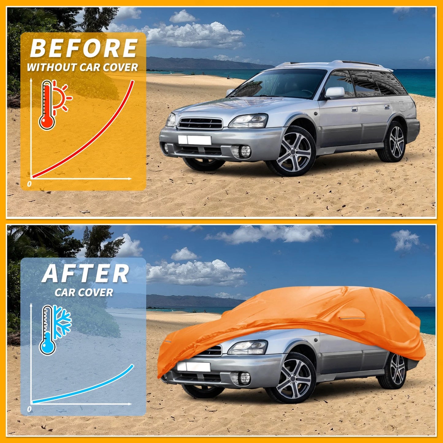 Waterproof Car Cover for Subaru Legacy (210D-PU, Orange, with Zipper)