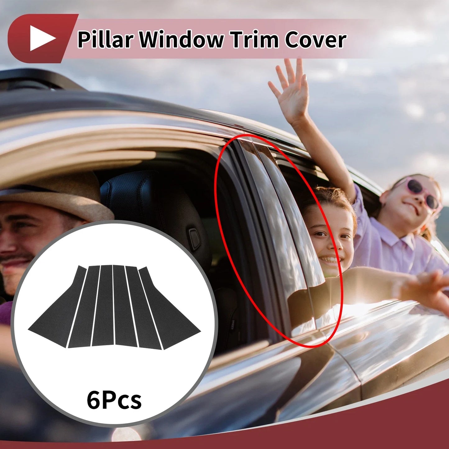 Door Pillar Window Trim for Hyundai Sante Fe 2019-2023 Carbon Fiber Black