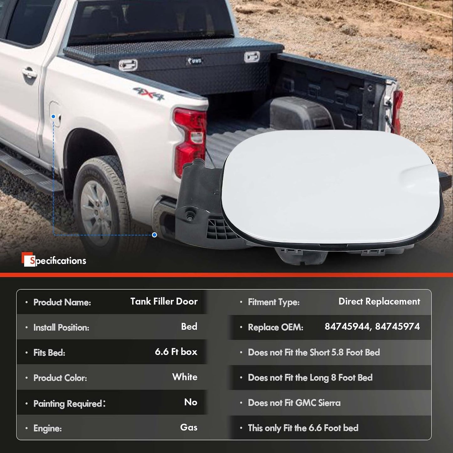 Fuel Tank Filler Pipe Housing with Cap for Chevy Silverado 1500 (2019–2020)