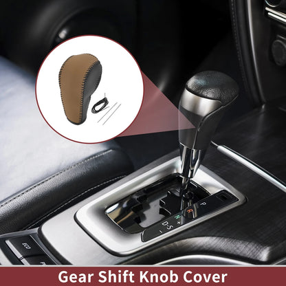 1Pc Gear Shift Knob Cover for Ford Edge (2011–2014) Brown Faux Leather