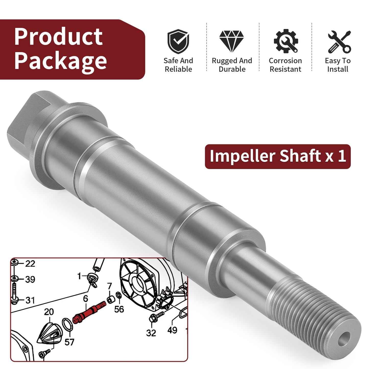 Impeller Shaft for Honda AquaTrax F12 F12X R12 R12X (2002–2007)