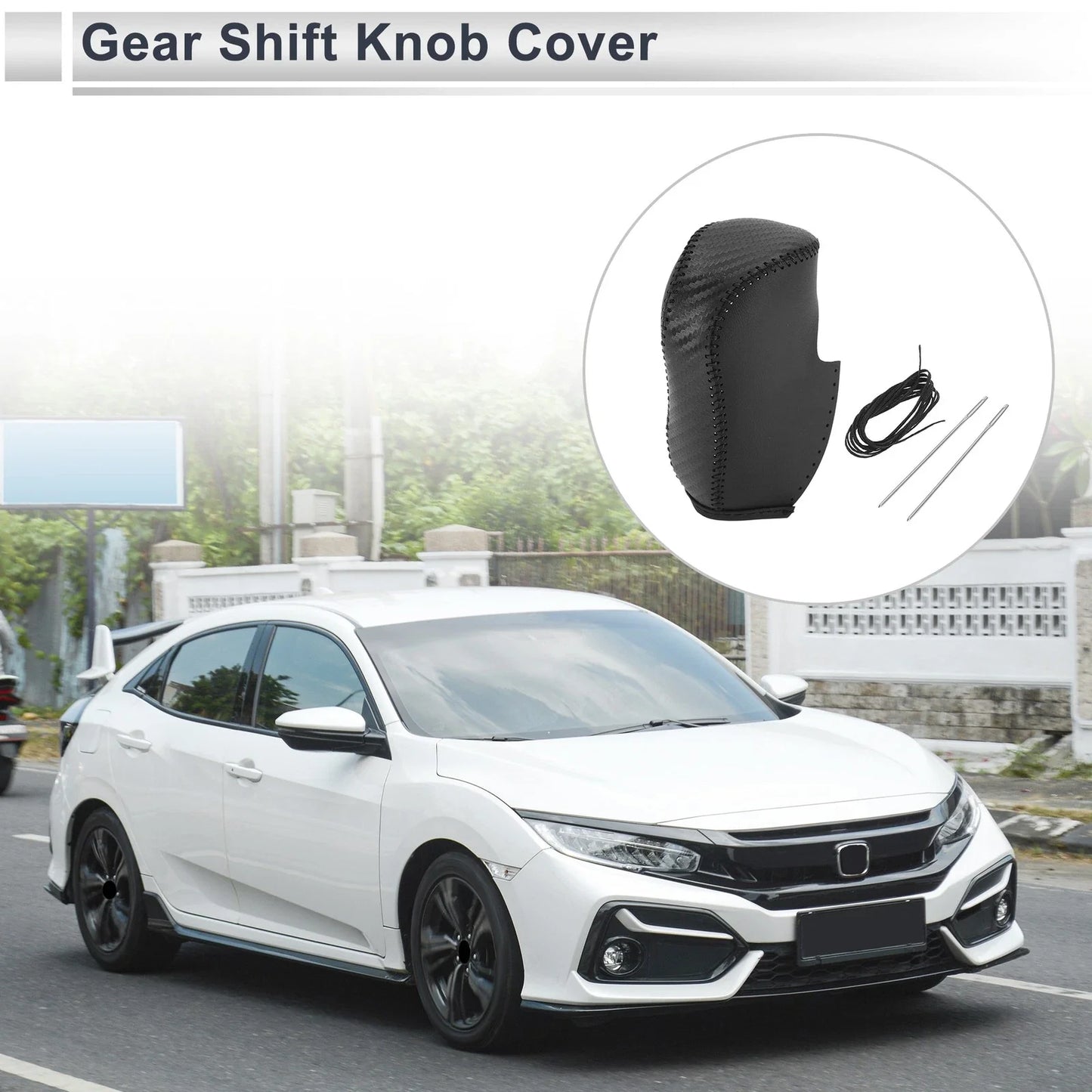Car Gear Shift Knob Cover Black Faux Leather for Honda Civic (2012-2014)