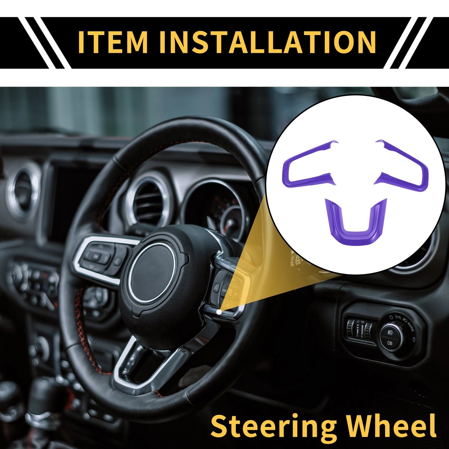 Set of 1 Steering Wheel Cover Trim for Jeep Wrangler JL JLU (2018–2024) Purple