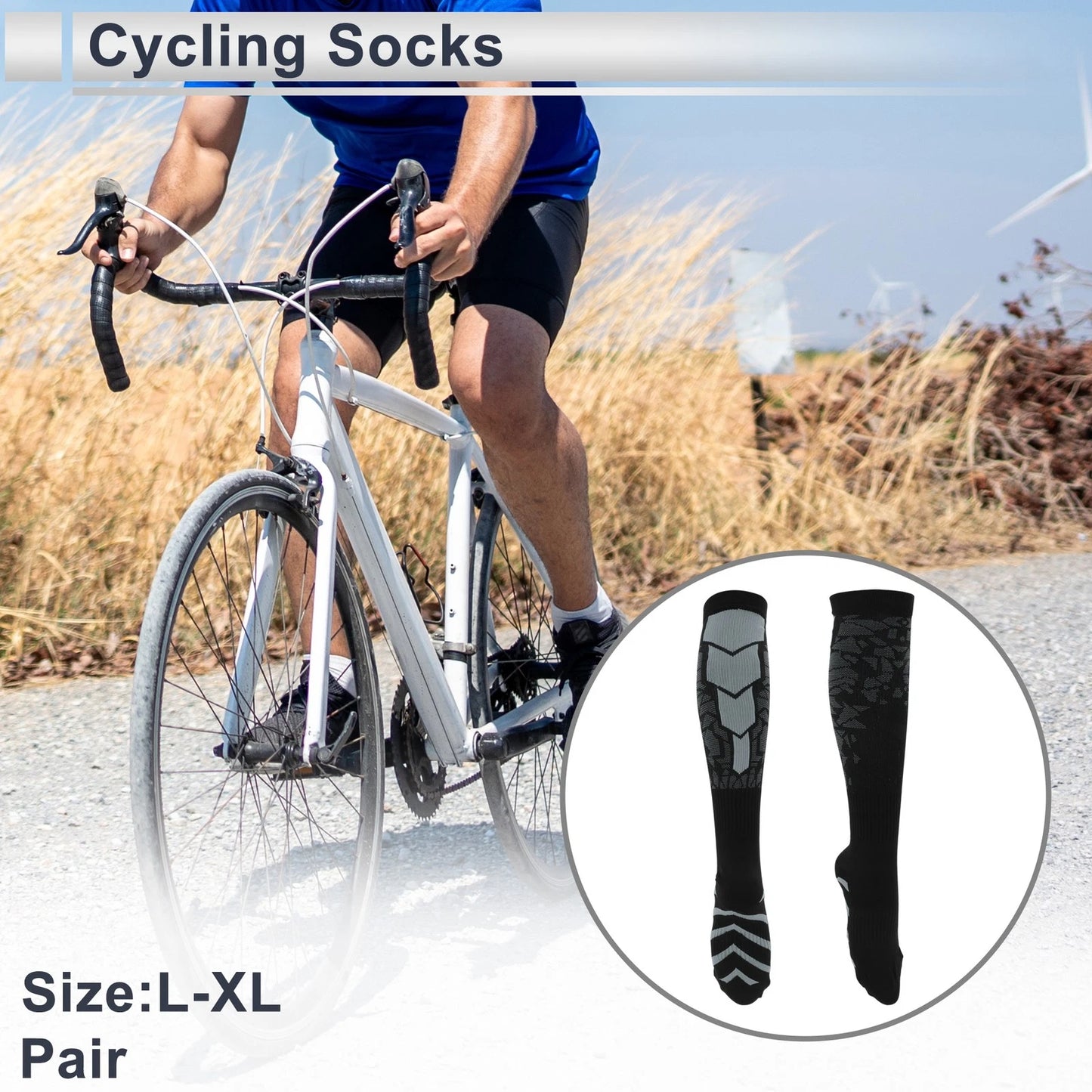 Cycling Socks Anti-Slip Size L-XL Black Light Gray