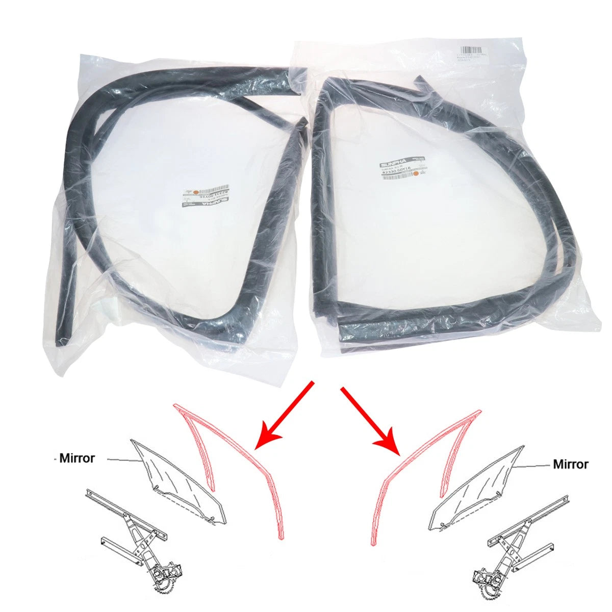 Set of 2 Rear Door Glass Run Rubber Seals for Nissan Sentra B13 (1995–1999)