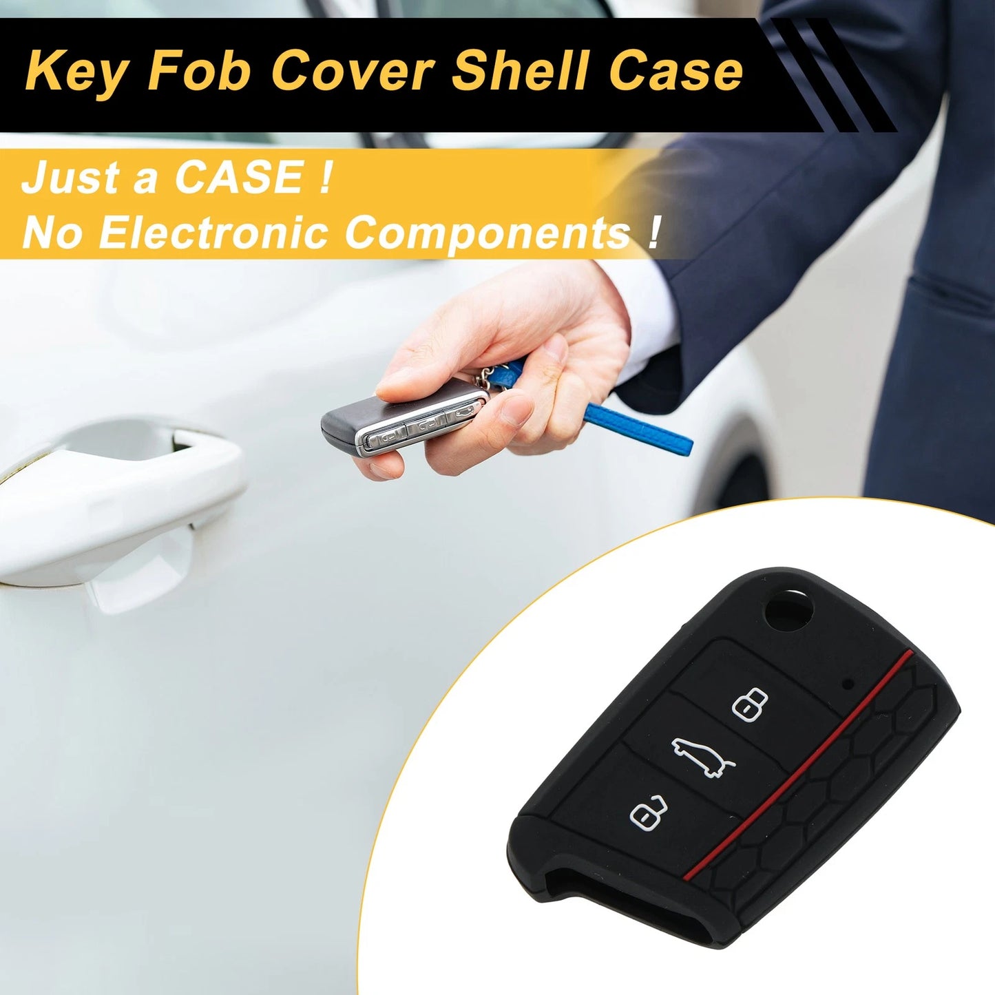 TPU Silicone Car Key Case for VW Golf 7 (2013–2020) - 3 Buttons, Black Red