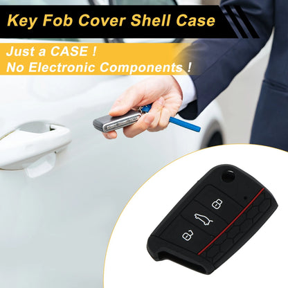 TPU Silicone Car Key Case for VW Golf 7 (2013–2020) - 3 Buttons, Black Red