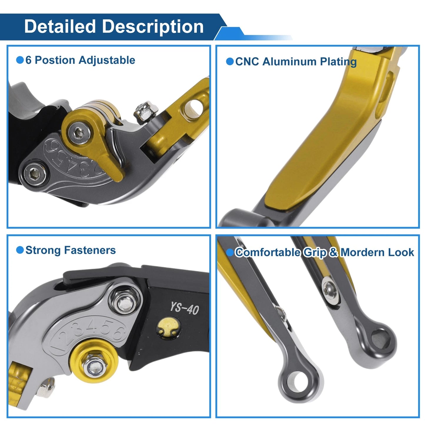 Adjustable Brake Clutch Levers for Honda CBR600RR (2003–2016) - Titanium Gold Tone