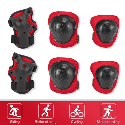 6 Pcs Skateboard Protective Pads for Elbow Knee Support (Red Black)
