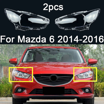 2 x Left Right Side Headlight Clear Cover Lens+Seal Glue for Mazda 6 (2014–2016)