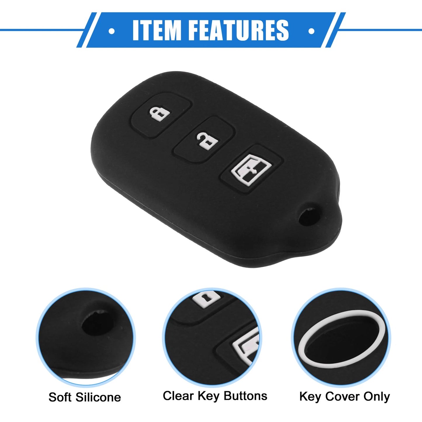 2X Remote Key Fob Case for Toyota 4Runner Sequoia (2003–2023) 4 Button Silicone Black