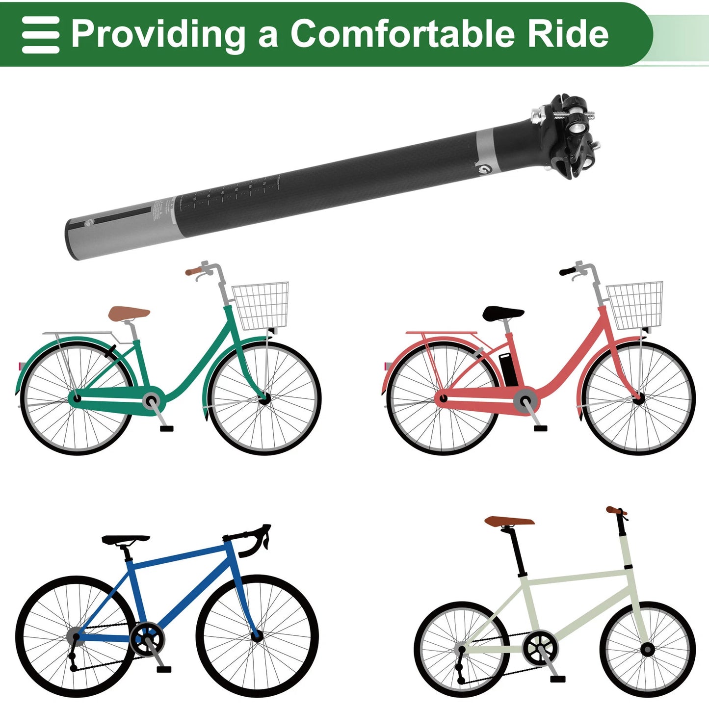 30.8mm Shock Absorbing Bike Seat Post for Universal Fit (350mm) Matte Black Gray