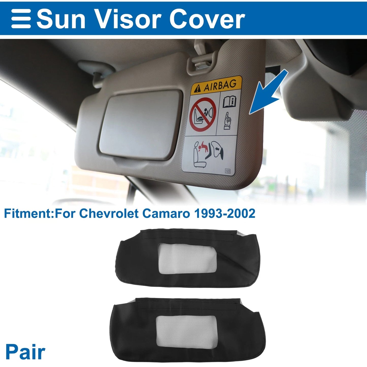 Sun Visor Cover Set for Chevrolet Camaro (1993–2002) Left Right Faux Leather Black