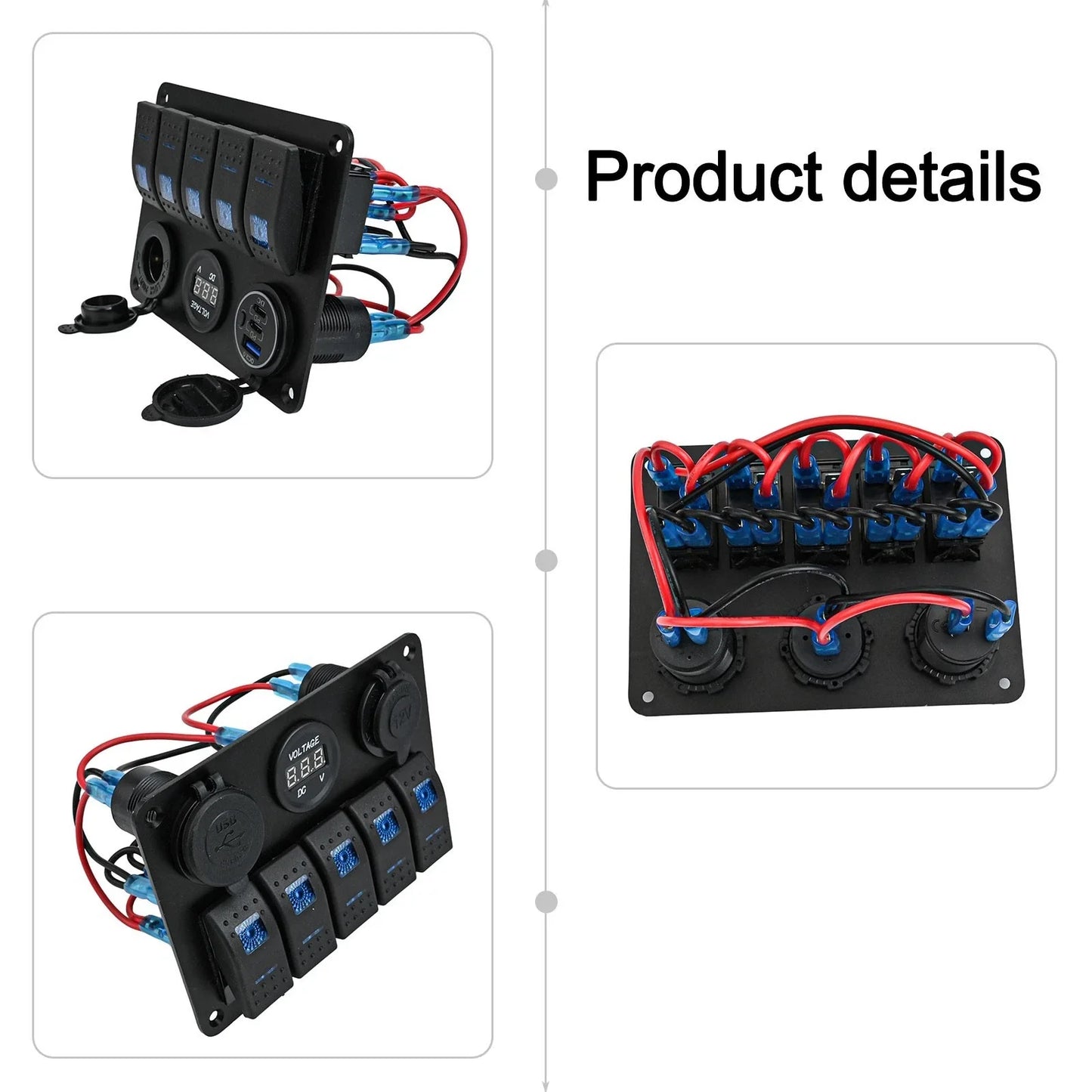 Waterproof Switch Panel with USB Ports and Blue Light for Truck Caravan