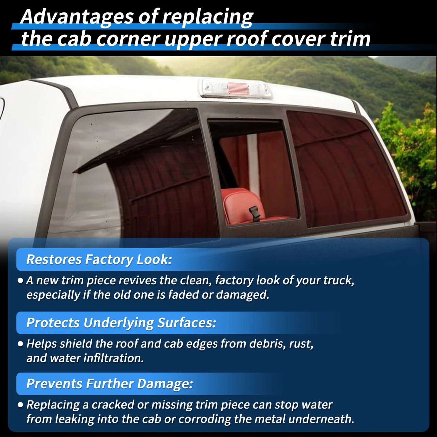 Cab Corner Upper Roof Side Cover Trim for Ford F-150 (2009–2014)