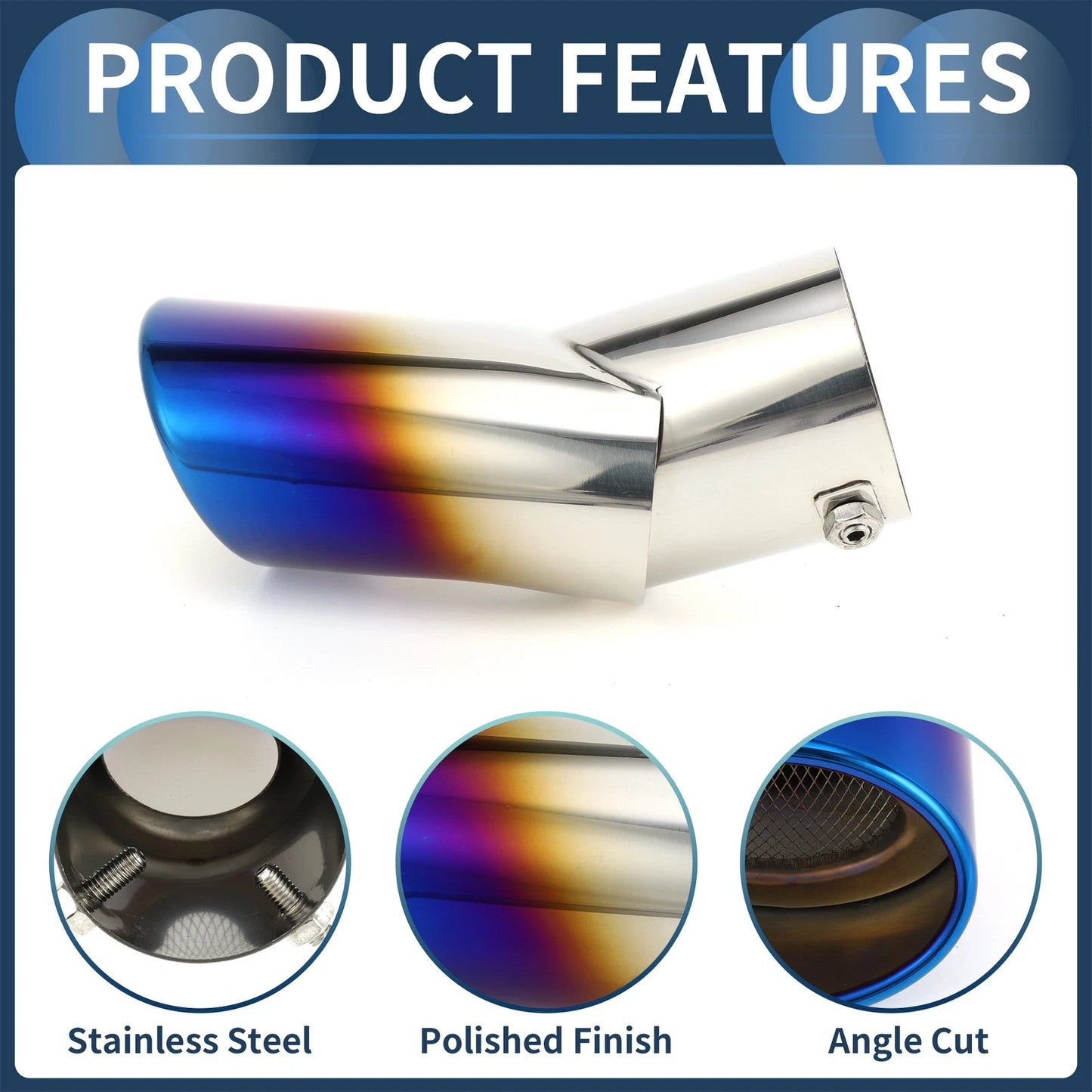 1Pc Curved Slant Exhaust Tip 2.8" for Land Rover Range Rover (2002–2010) Burnt Blue