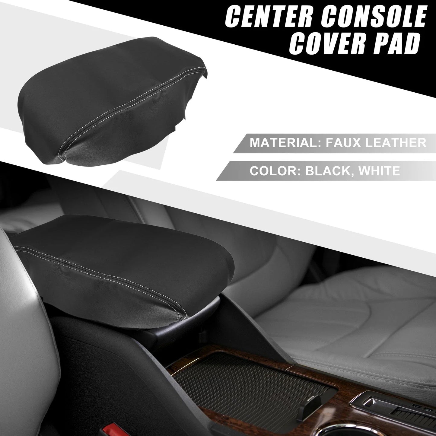 Center Console Armrest Cover for Dodge Charger (2008-2010) Black with Stitches