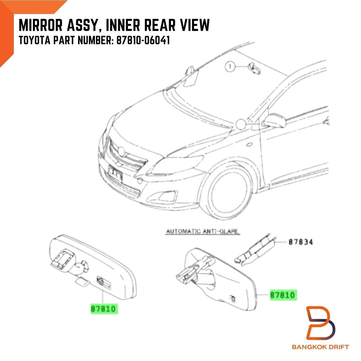 Interior Rear View Mirror for Toyota Yaris, Camry, Hilux, Corolla (2007-2023)