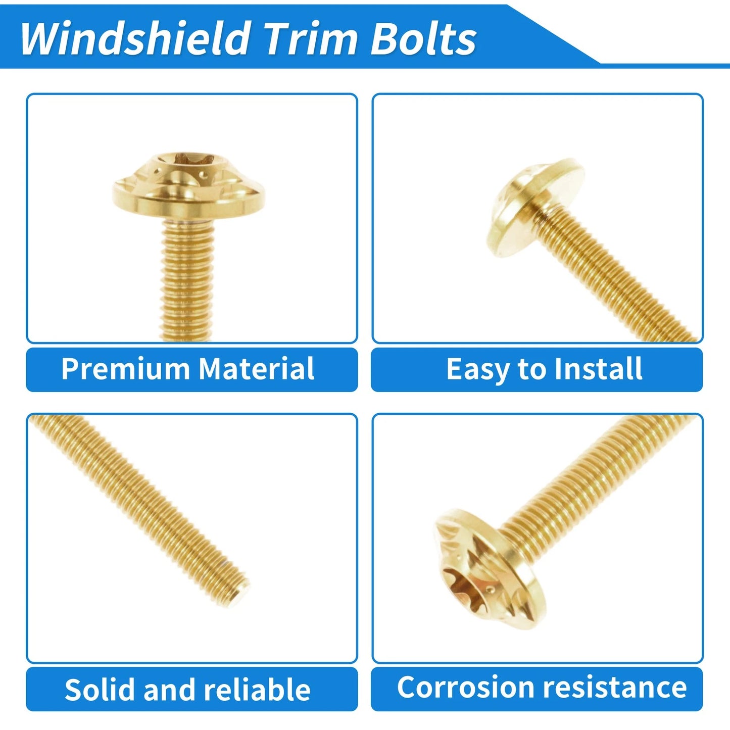 Windshield Bolts for Harley Road Glide (2015–2024) Titanium Alloy Gold Tone