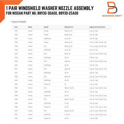 Pair Windshield Washer Nozzle Jet for Nissan Navara D21 Pathfinder (86-97)