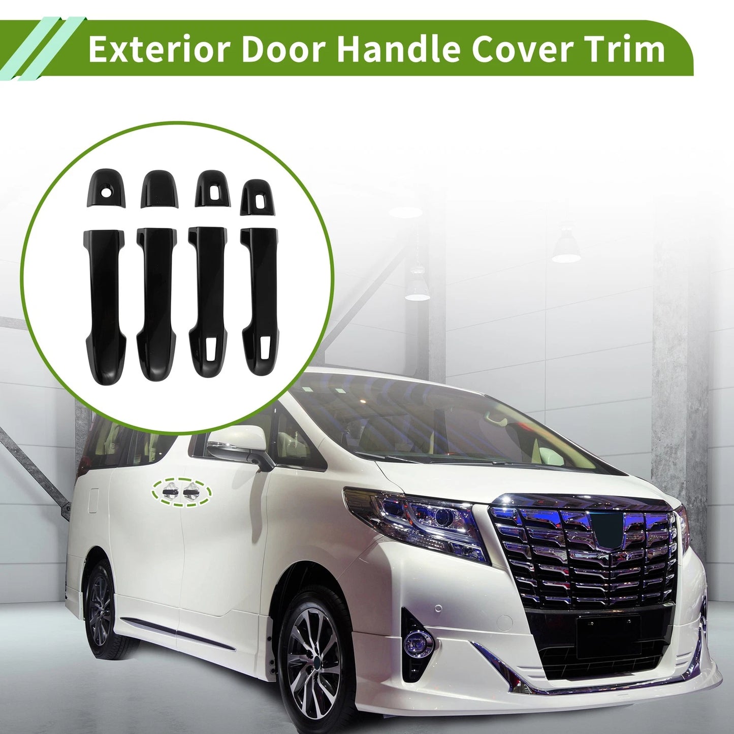 Exterior Door Handle Cover Trim for Toyota Alphard (2015–2021) Gloss Black