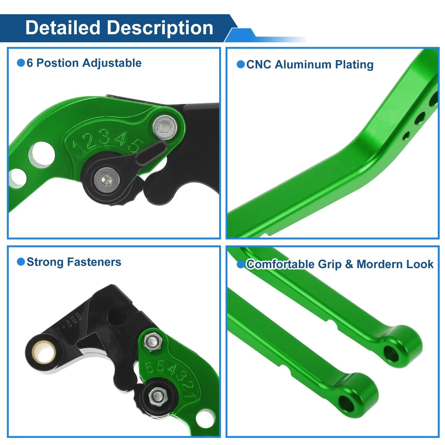 Short Brake Clutch Levers for Honda CBR1000RR 2008–2019 (Pair, Green)