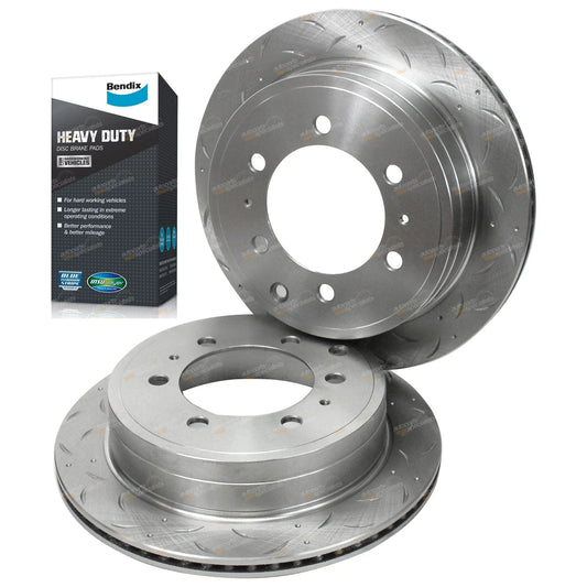 Rear Slotted Drilled Disc Rotors + Brake Pads for Toyota Prado (1996–2002)