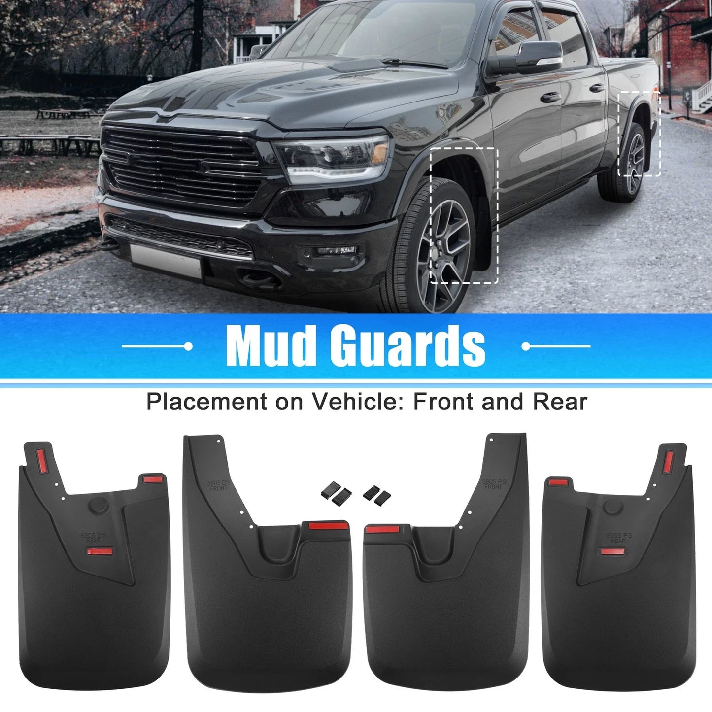 Mud Guards Set for Dodge Ram 2500 3500 (2010-2023) - Front & Rear Liners