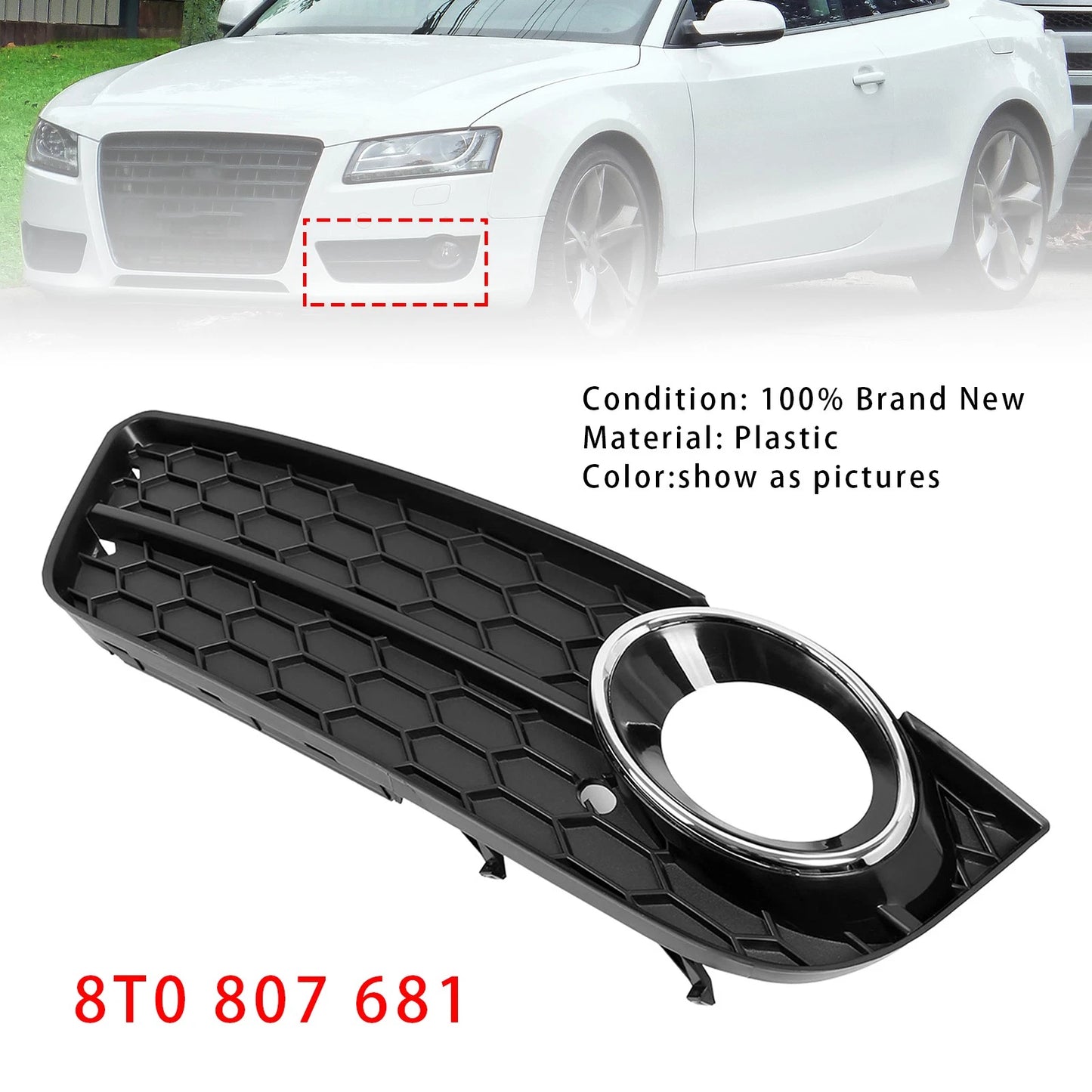Left fog light frame 8T0 807 681 for Audi A5 (2008–2011)