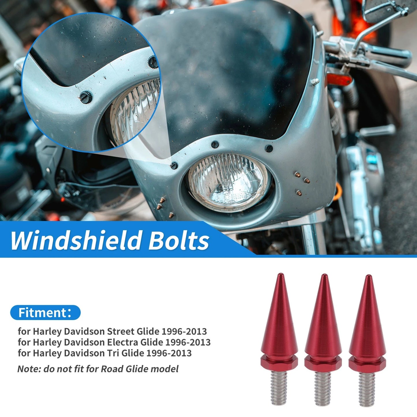 Windshield Bolts for Harley Davidson Street Glide (1996–2013) Aluminum Red