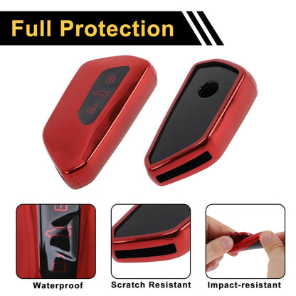 Red TPU Silicone Car Key Case for VW Golf 8 (2020–2023) - 3 Buttons