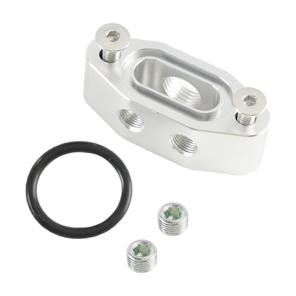 Billet LS Twin Turbo Dual 90 Degree Oil Feed Line Adapter Plate for LS Engines