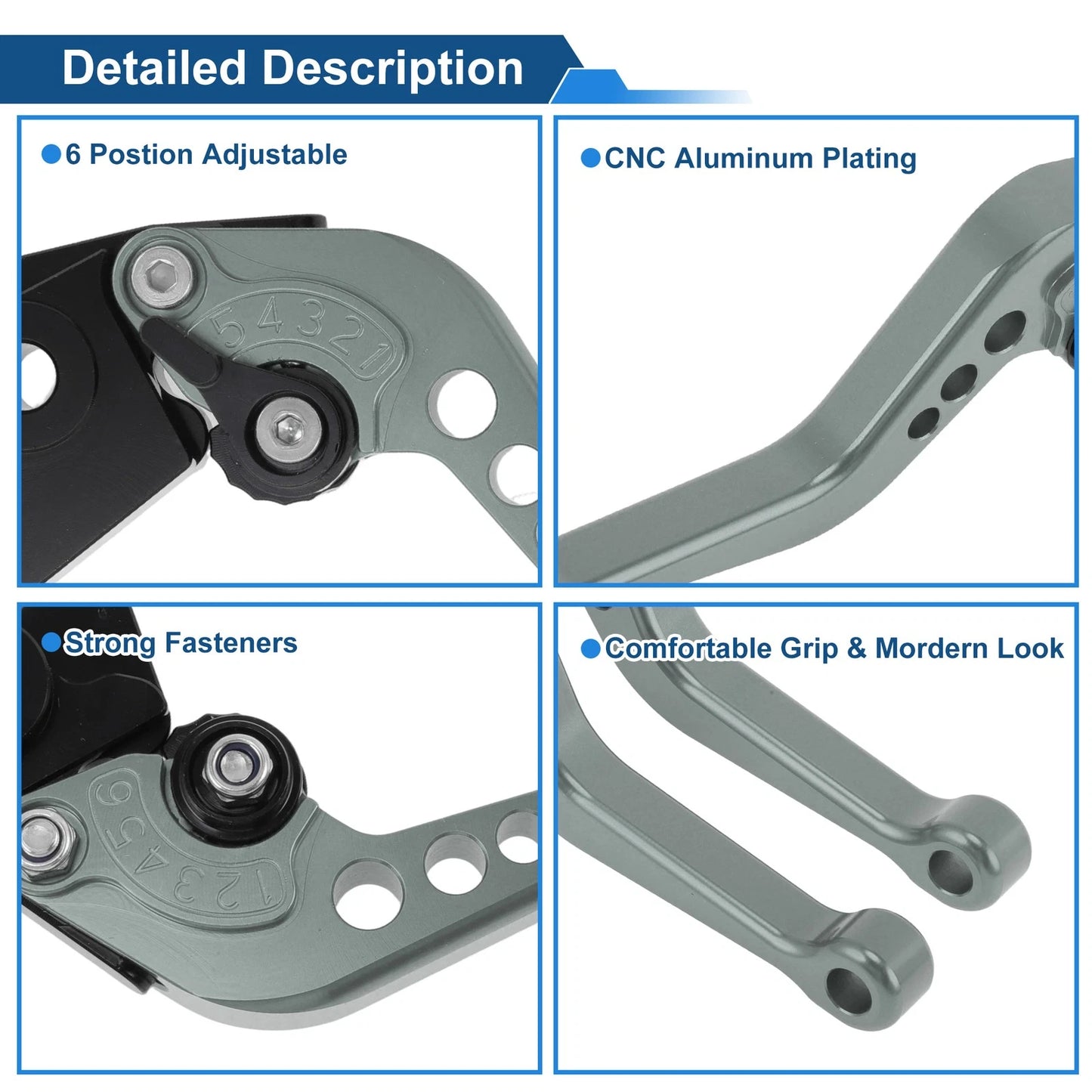6 Position Adjustable Brake Clutch Levers for Kawasaki Z900 (2017–2024) Titanium Tone