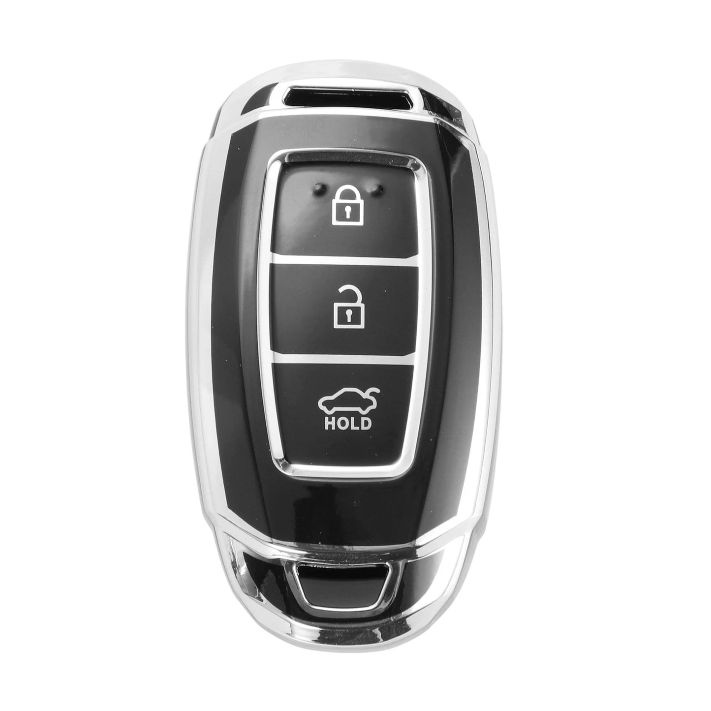 TPU Silicone Car Key Case for Hyundai i10 (2010–2023) - Black/Silver Edge