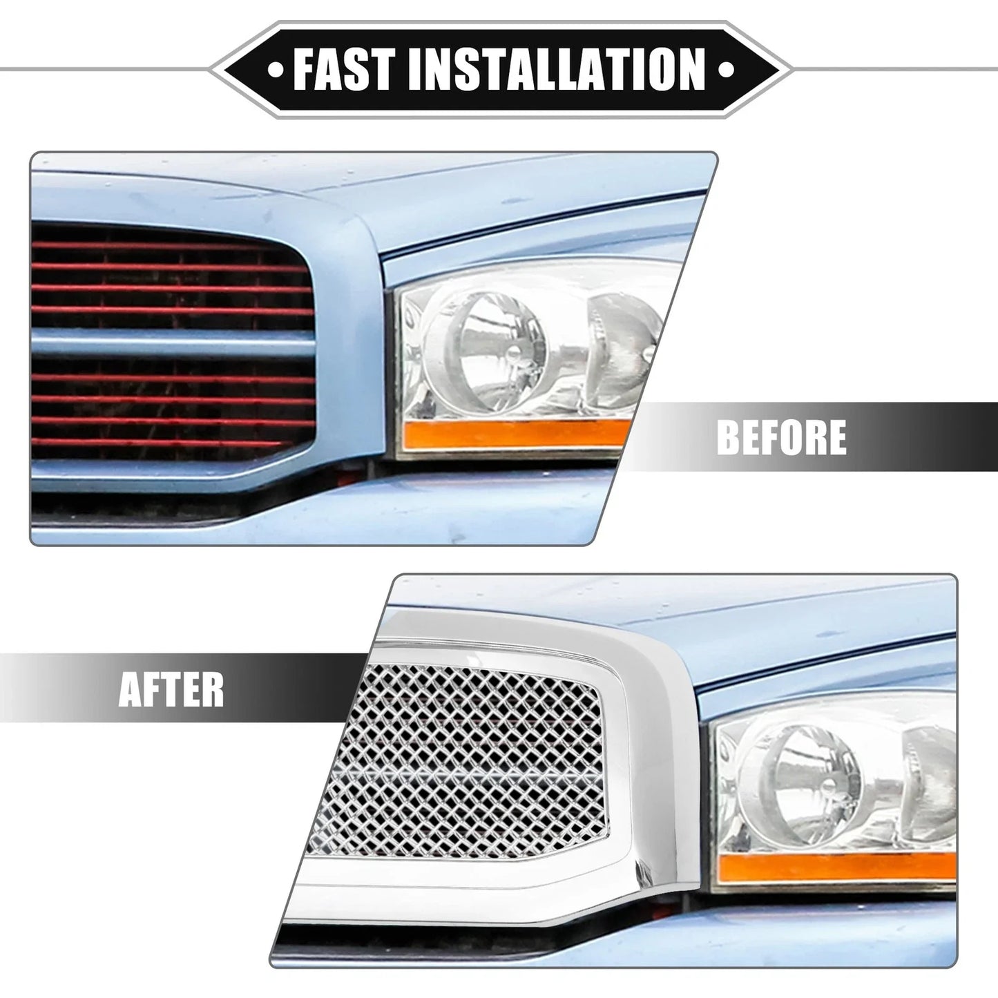 Front Grille Assembly for Dodge Ram 3500 2006-2009 Chrome Silver Tone